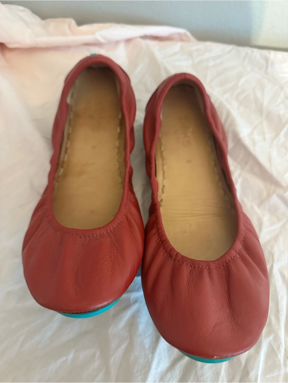 Tieks Cardinal Red flats, size 9